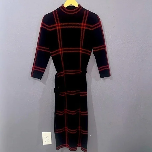 Ann Taylor Petite Plaid Mock Neck Sweater Dress Sz S - Picture 4 of 7